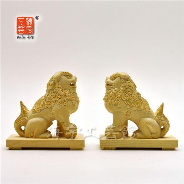 厳選手彫り開運・魔よけアイテム 木彫☆桧木狛犬（唐獅子）阿吽セット