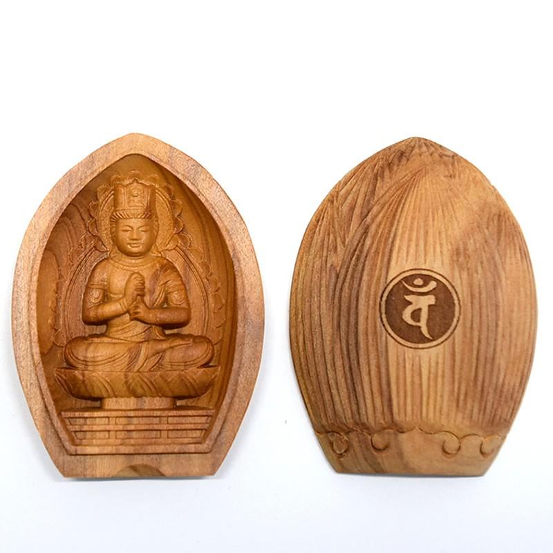 木彫仏像 蓮型懐中仏/香合仏 【大日如来】 干支お守り本尊・未年/申年