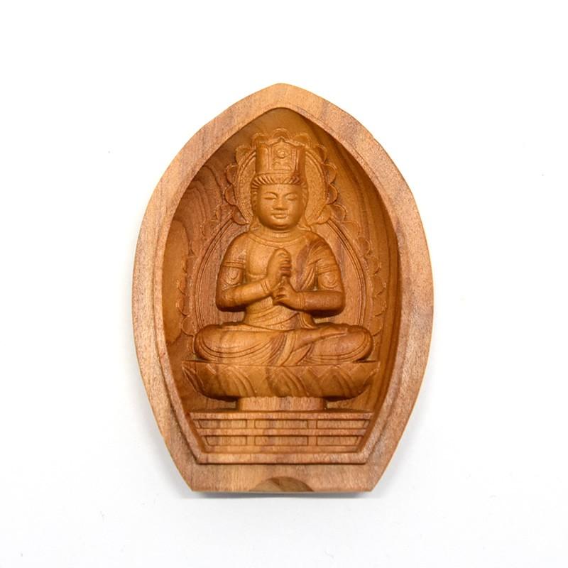 木彫仏像 蓮型懐中仏/香合仏 【大日如来】 干支お守り本尊・未年/申年