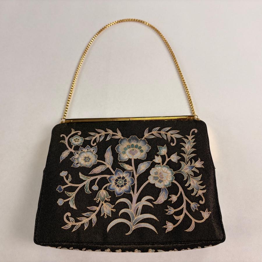 美品 和装バッグ 逸品 OKAJIMA 花唐草 金彩 金茶 正絹 和装小物 中古