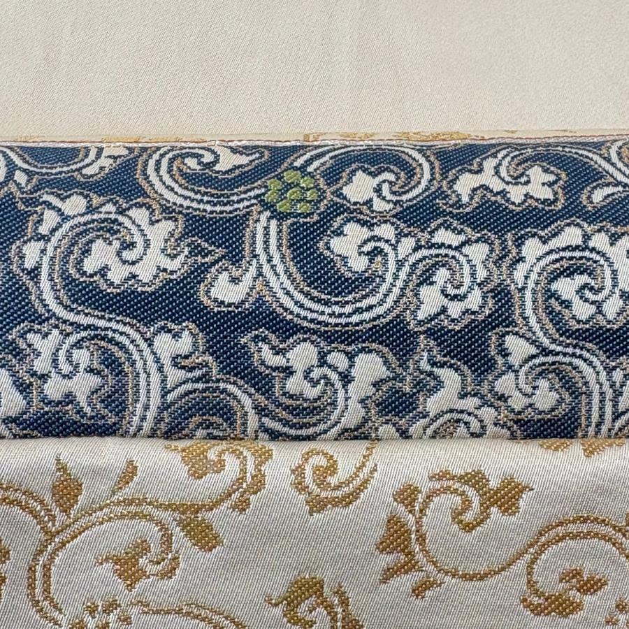 美品 袋帯 逸品 龍村晋 落款あり 龍 花唐草 金銀糸 ベージュ お太鼓柄