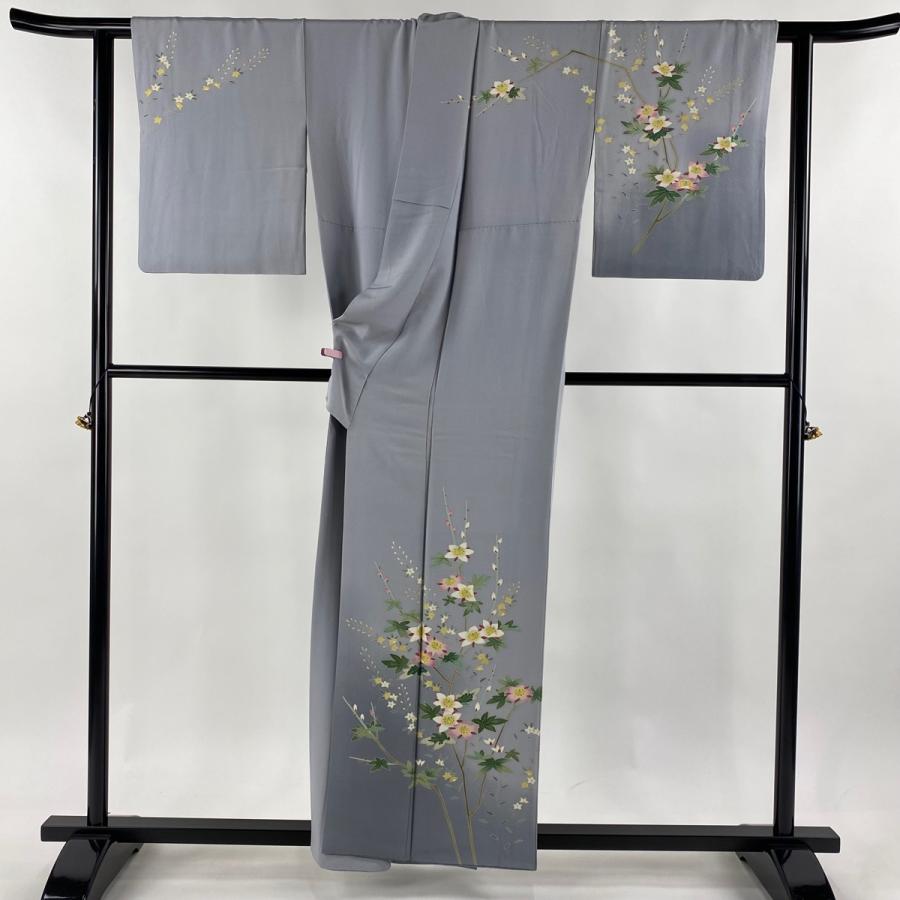 訪問着 身丈156.5cm 裄丈64cm M 袷 藤村建雄 落款あり 枝花 ぼかし