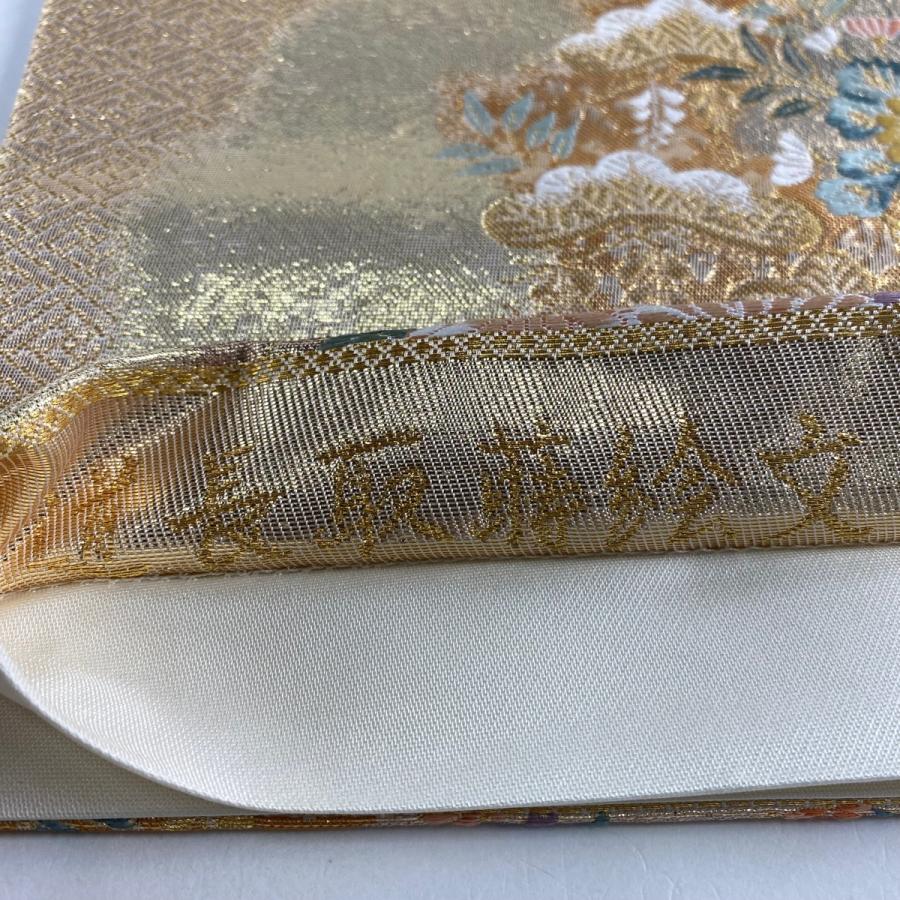 袋帯 美品 秀品 道長取蒔絵文 御所車 金糸 箔 金色 六通 正絹 中古