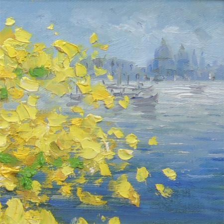 絵画 油絵 ミモザ （堀哲夫） 【肉筆】【油絵】【花】【横長