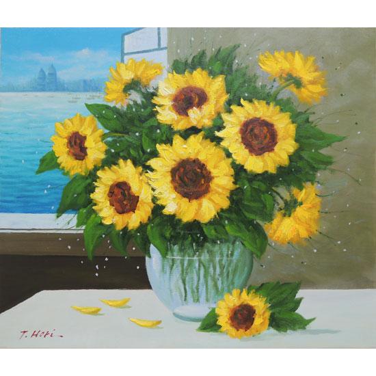 絵画 油絵 ひまわり F30号 （堀哲夫） 【肉筆】【油絵】【花】【大型