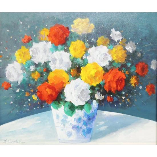 画家haru油彩画☆F8号☆薔薇☆肉筆画＊一点物＊静物画☆ 画家haru油彩