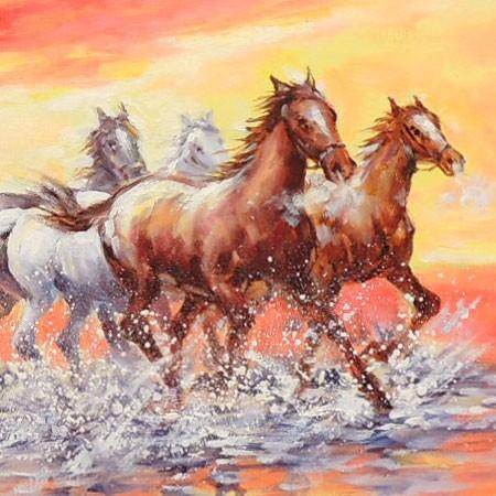 絵画 油絵 駆ける F30号 （鈴木満雄） 【肉筆】【油絵】【静物・動物画