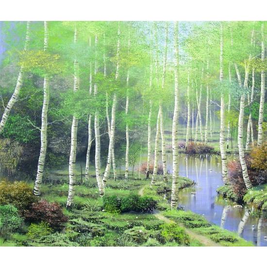 絵画 油絵 白樺林 F30号 （早瀬遼） 【肉筆】【油絵】【日本の風景