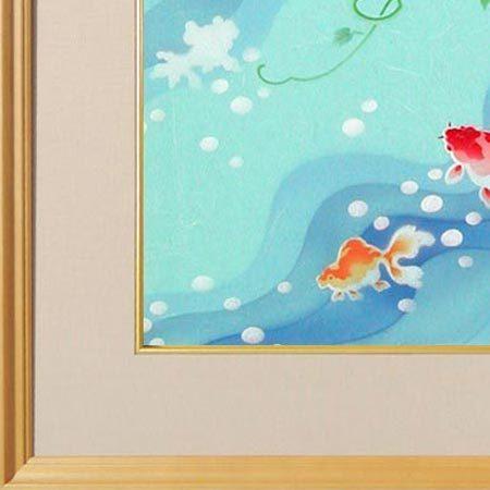 絵画 手染和紙額付 朝顔に金魚 （南川康夫） 【肉筆】【エアブラシ