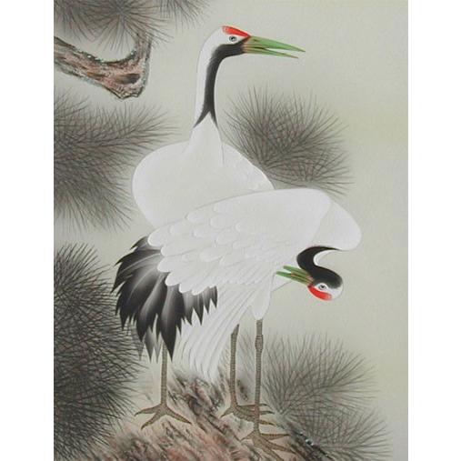 掛け軸 松上鶴 (柿沢古桂) 【掛軸】【半間床】【松竹梅鶴亀】 : 掛け軸