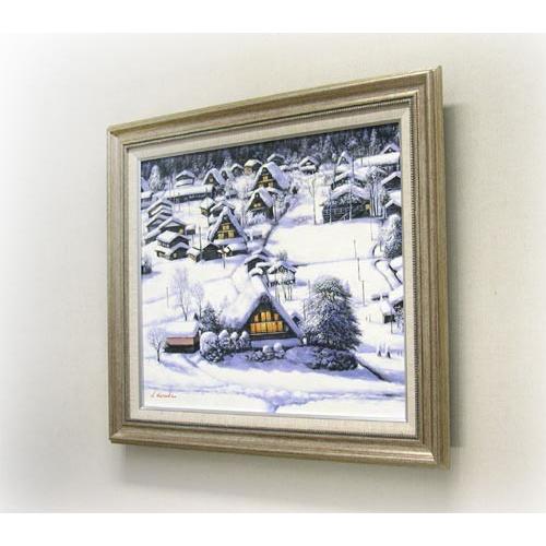 絵画 油絵 雪の白川郷 （原田信夫） 【肉筆】【油絵】【日本の風景