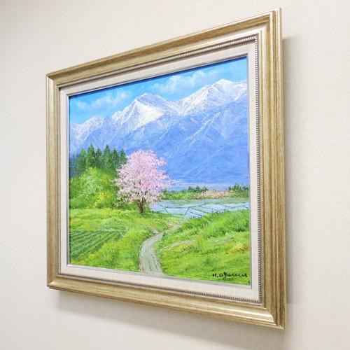 絵画 油絵 常念岳と桜 （小川久雄） 【肉筆】【油絵】【桜絵】【海・山