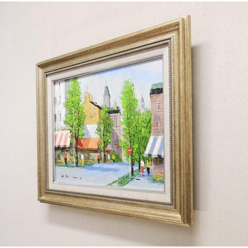 絵画 油絵 並木路のある街（フランス・ラマルク） （黒沢久） 【肉筆