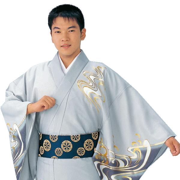 訪問着 着物 反物 女性 男性 踊り 絵羽 洗える着物 薄グレー地 波頭