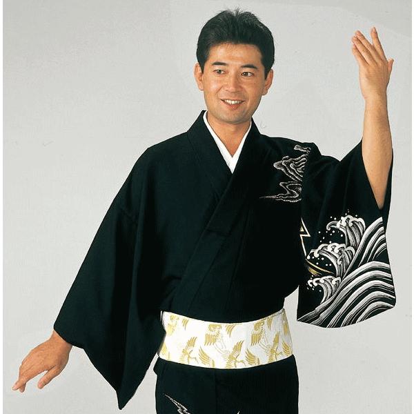 訪問着 着物 反物 女性 男性 踊り 絵羽 洗える着物 黒 昇り竜 : カメヤ