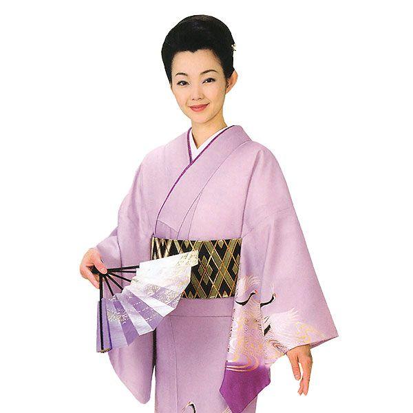 訪問着 女性 プレタ 踊り 絵羽 洗える着物 紅藤 丹頂鶴 : カメヤ