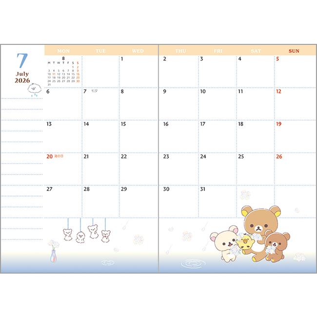 San-X（サンエックス） 2026年手帳マンスリー（月間・25年10月始）A6