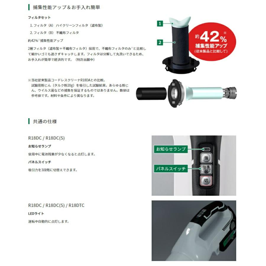 HiKOKI（ハイコーキ） コードレスクリーナ R18DC(S)(NN)+バッテリ