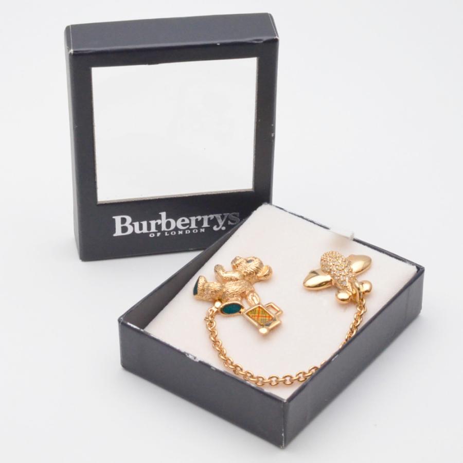 BURBERRY（バーバリー） ベア&飛行機 ピンブローチ ゴールド系 ツイン