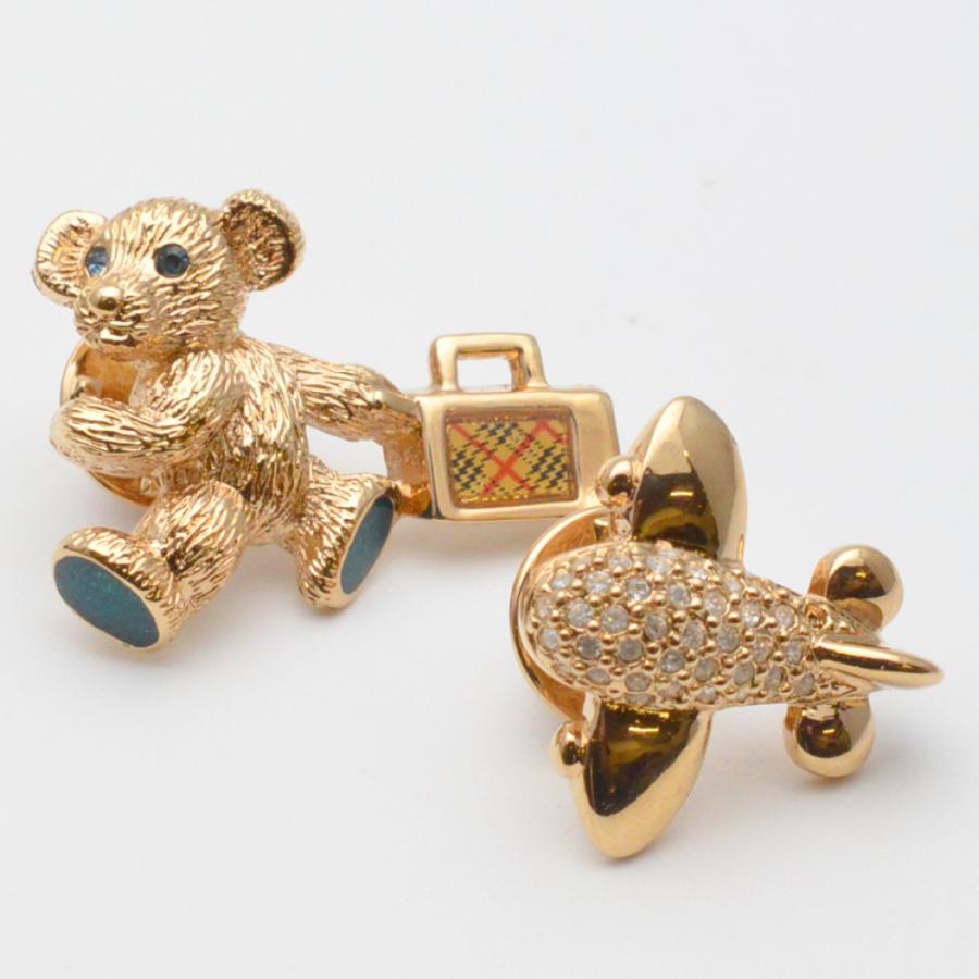 BURBERRY（バーバリー） ベア&飛行機 ピンブローチ ゴールド系 ツイン