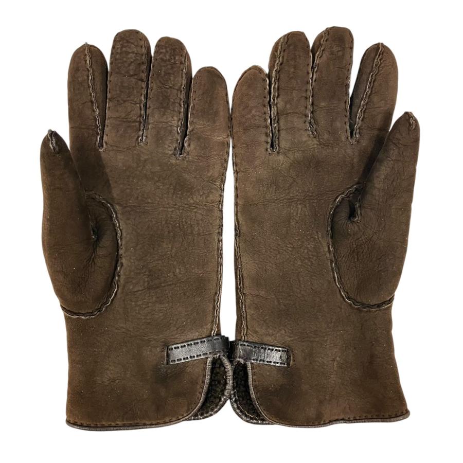 HERMES（エルメス） Hロゴ スウェードレザーグローブ ブラウン 茶色