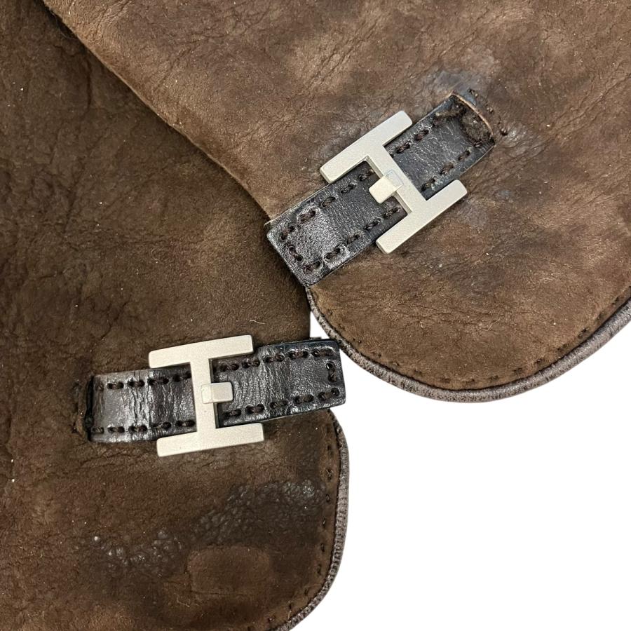 HERMES（エルメス） Hロゴ スウェードレザーグローブ ブラウン 茶色