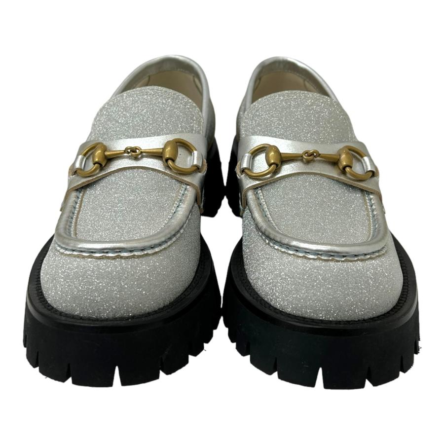 GUCCI ブラックレザー ローファー シルバーホースビット23.5cm ホース