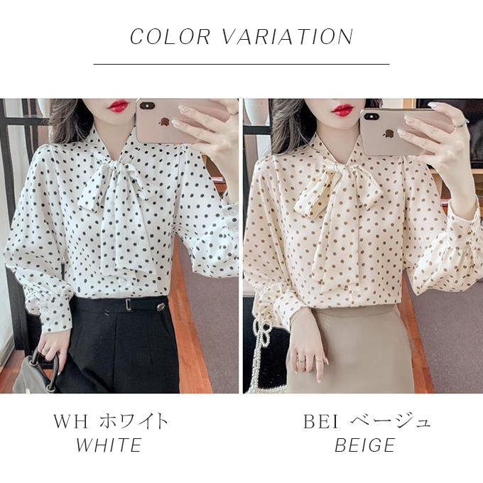 KAREI ドットブラウス 水玉 シフォンブラウス リボンボウタイブラウス