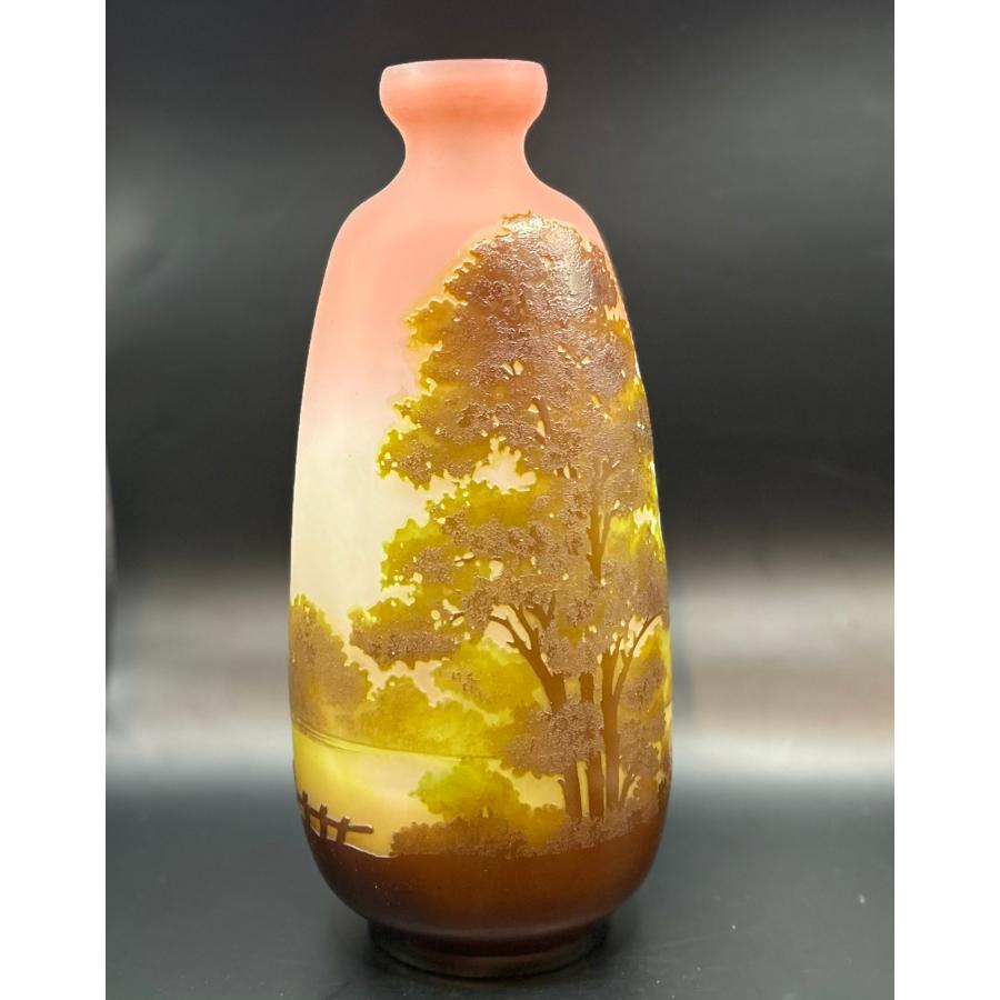 アンティーク エミール・ガレ Emile Galle 湖水風景文 花瓶 高さ29cm