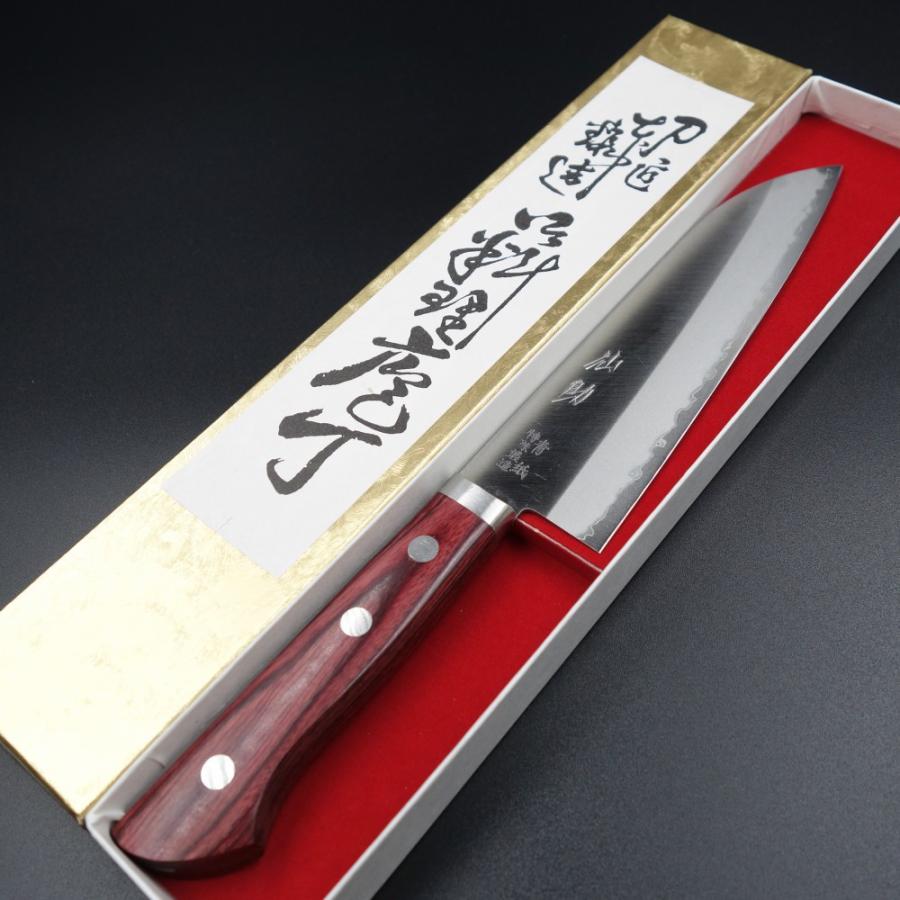 仙助 包丁 小三徳包丁 青紙クラッド 145mm ワインレッド柄 : 啓仁