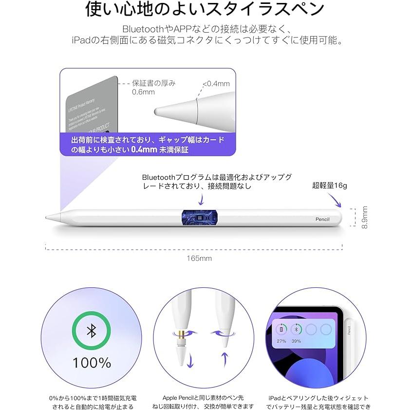 iPad タッチペン ペンシル アップルペンシル ワイヤレス急速充電 磁気