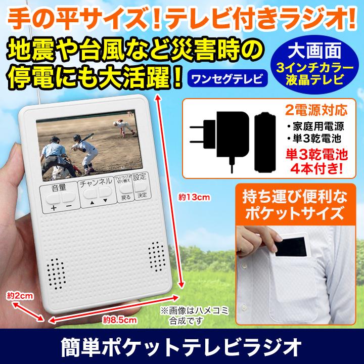 テレビ ラジオ 小型 快適生活 簡単ポケットテレビラジオ+電池4本