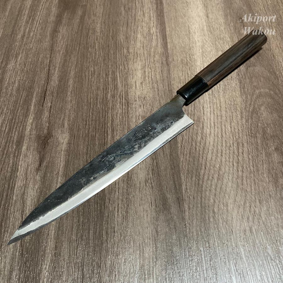 深水刃物 刺身包丁 柳刃 210mm 21cm 黒打仕上げ 白紙一号 白一鋼 両刃
