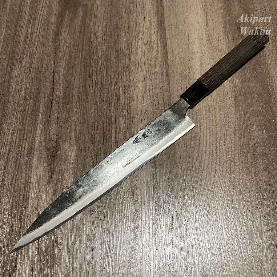 深水刃物 刺身包丁 柳刃 240mm 24cm 黒打仕上げ 白紙一号 白一鋼 両刃