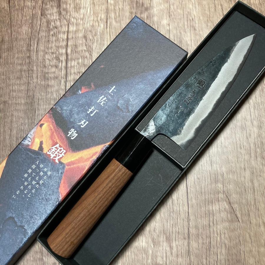 ZAKURI 小包丁 120mm 青紙ニ号 青ニ鋼 両刃 黒打仕上げ 土佐打刃物