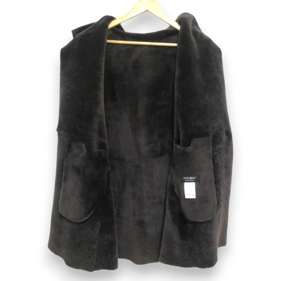 美品 unknown アンノウン 英国製 フーデッド ムートンコート グリーン