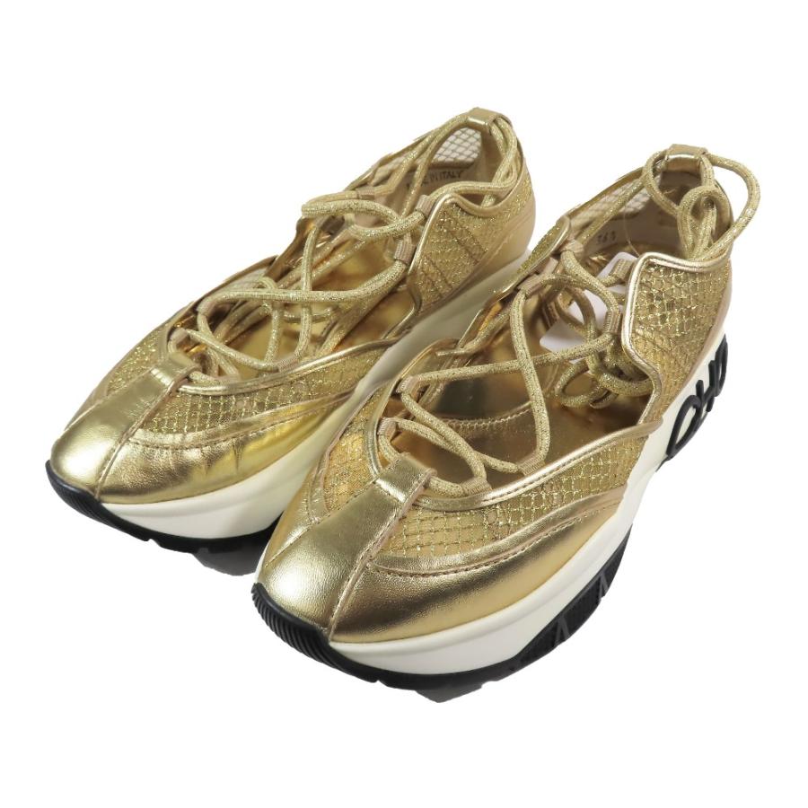 JIMMY CHOO（ジミーチュウ） 未使用 Gold Mesh Leather Sneakers