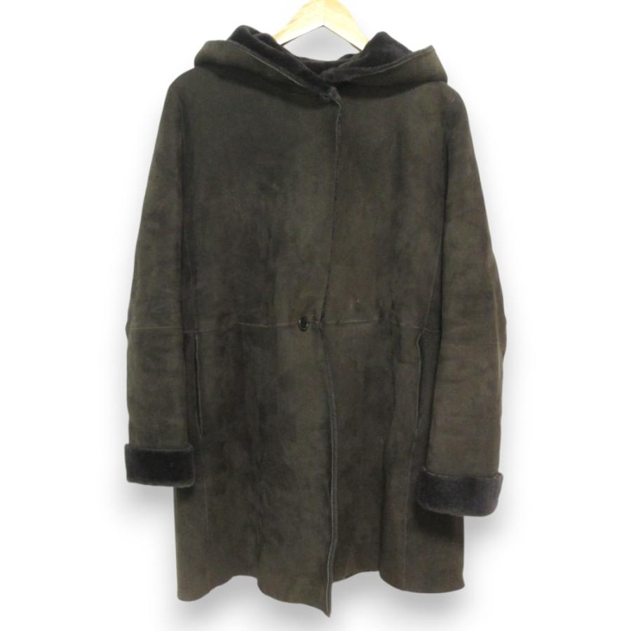 美品 unknown アンノウン 英国製 フーデッド ムートンコート グリーン