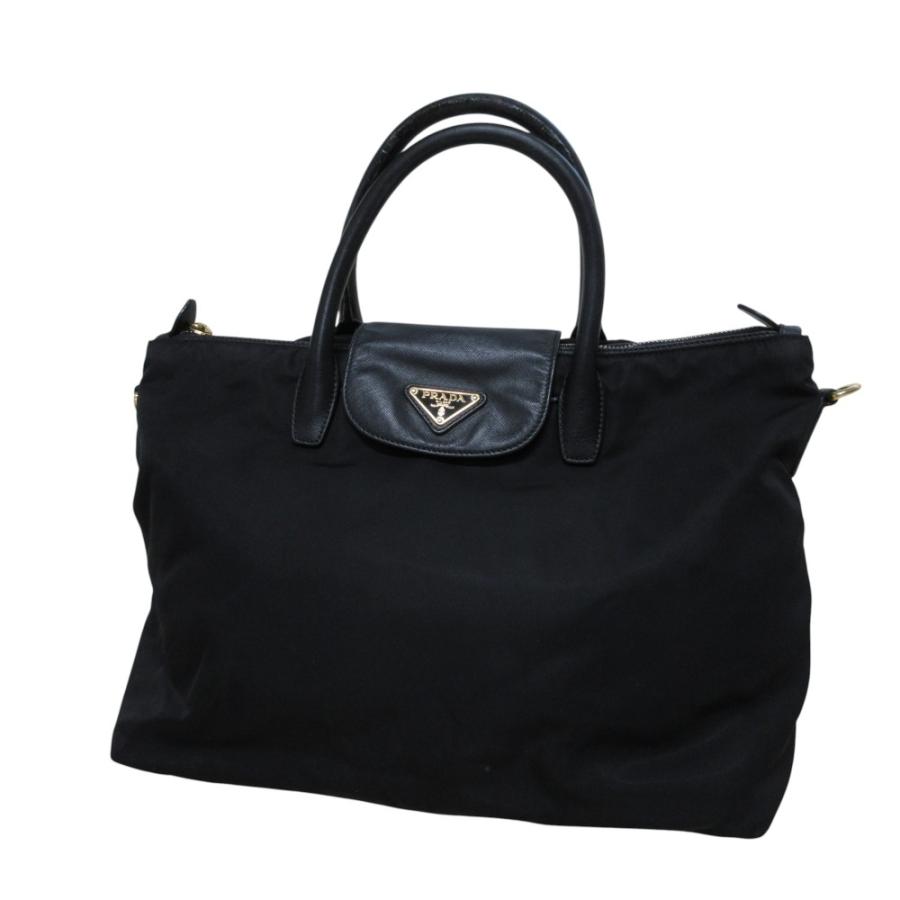 PRADA（プラダ） ナイロン レザー ハンドバッグ 1BA106 ブラック