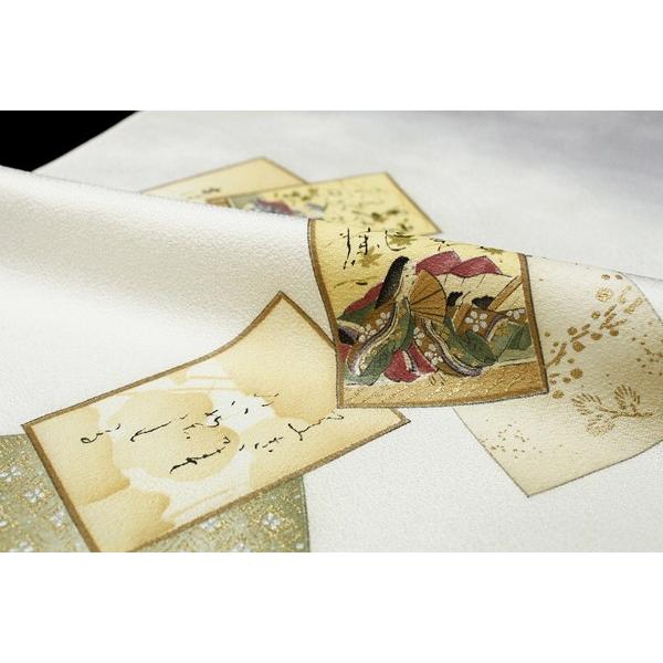 摺友禅伝統工芸士 樽本伊勢蔵 灰色地百人一首模様正絹九寸名古屋帯