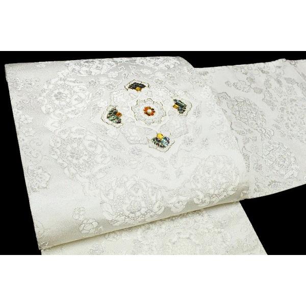 西陣帯匠山下螺鈿作家藤本隆士白地正倉院華文様正絹六通袋帯 和装 着物