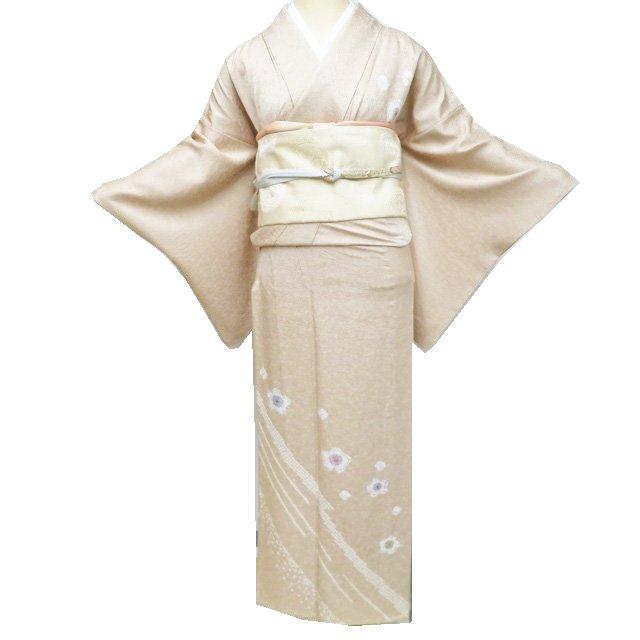 付下げ 付け下げ 訪問着 着物 中古 正絹 単衣 絞り 桜模様 地模様 植物