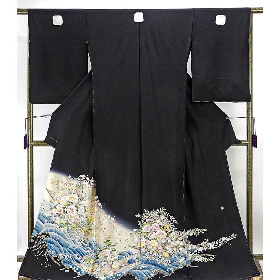 留袖 正絹 加賀友禅 松島由美作 大海花舟 黒留袖 未仕立 仮絵羽 着物