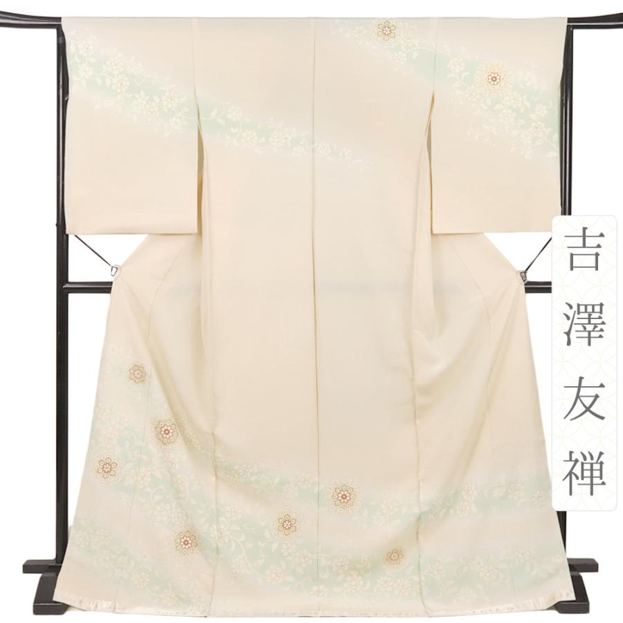 訪問着 七五三 正絹 クリーム色 薄黄色 華文 花唐草 古典 未仕立て 仮