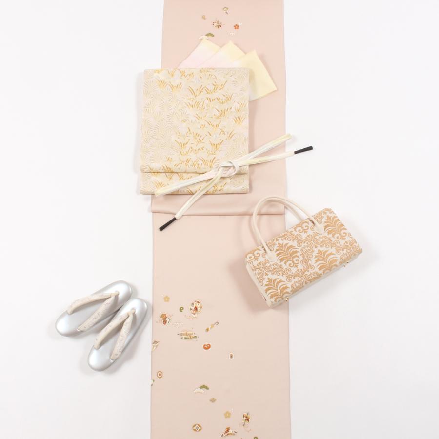 きもの 和 付け下げ 付下げ 着尺 手描き京友禅 正絹 ピンクベージュ色