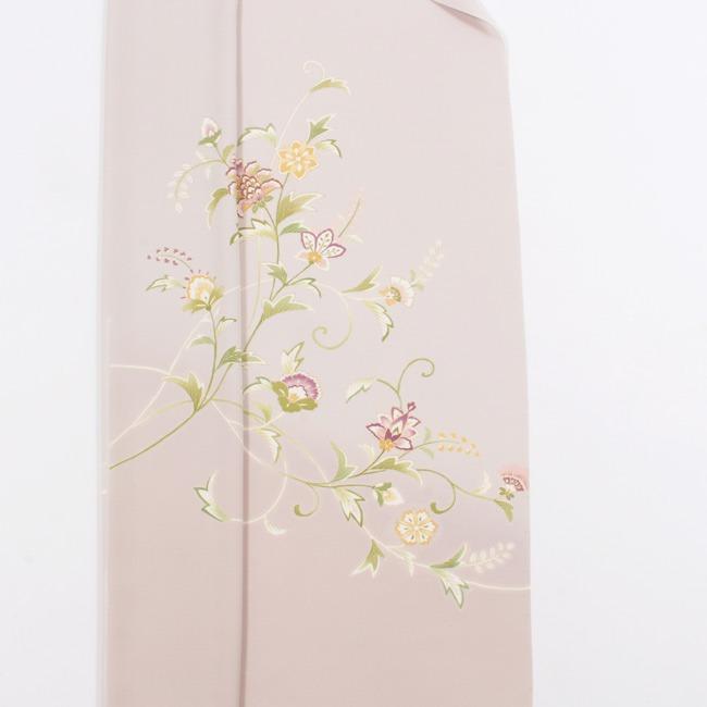 きもの 和 付け下げ 付下げ 着尺 京友禅 正絹 更紗文様 唐花文 桜鼠