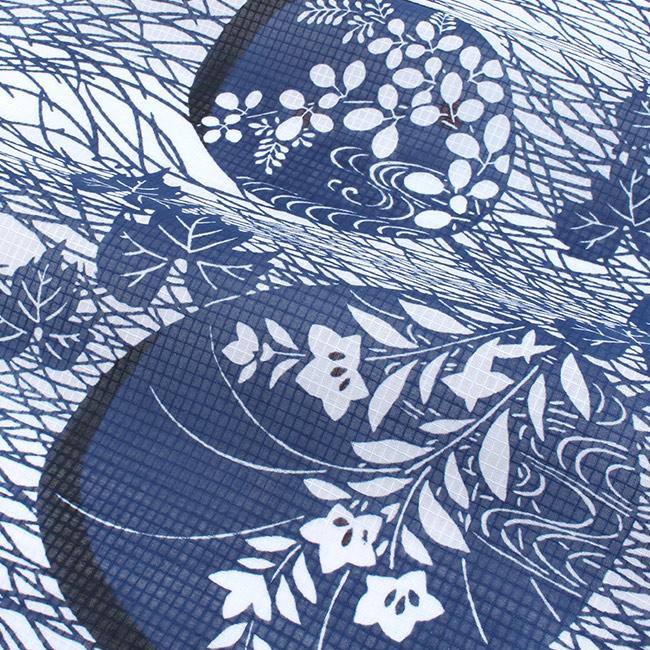 竺仙 浴衣 反物 綿紅梅 型染め 綿 団扇に秋草模様 日本製 夏着物