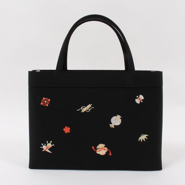 きもの 和 和装バッグ A4 正絹 ちりめん フォーマル 宝尽くし 刺繍入り