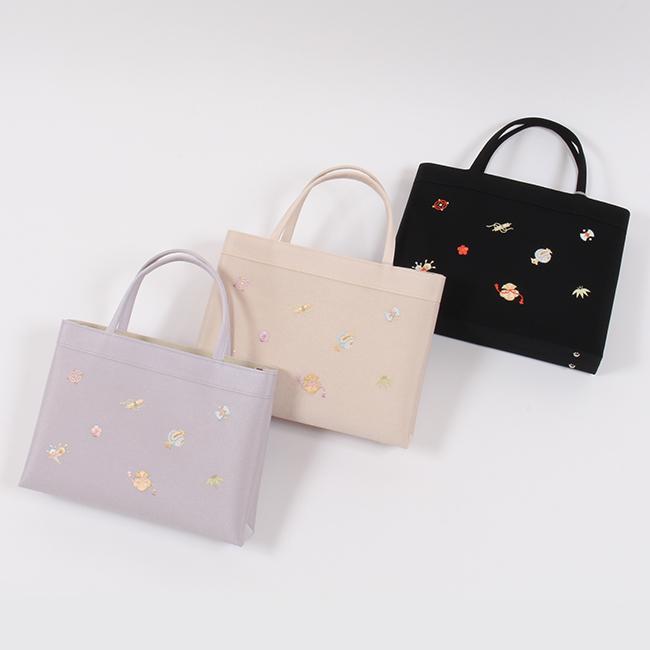 きもの 和 和装バッグ A4 正絹 ちりめん フォーマル 宝尽くし 刺繍入り