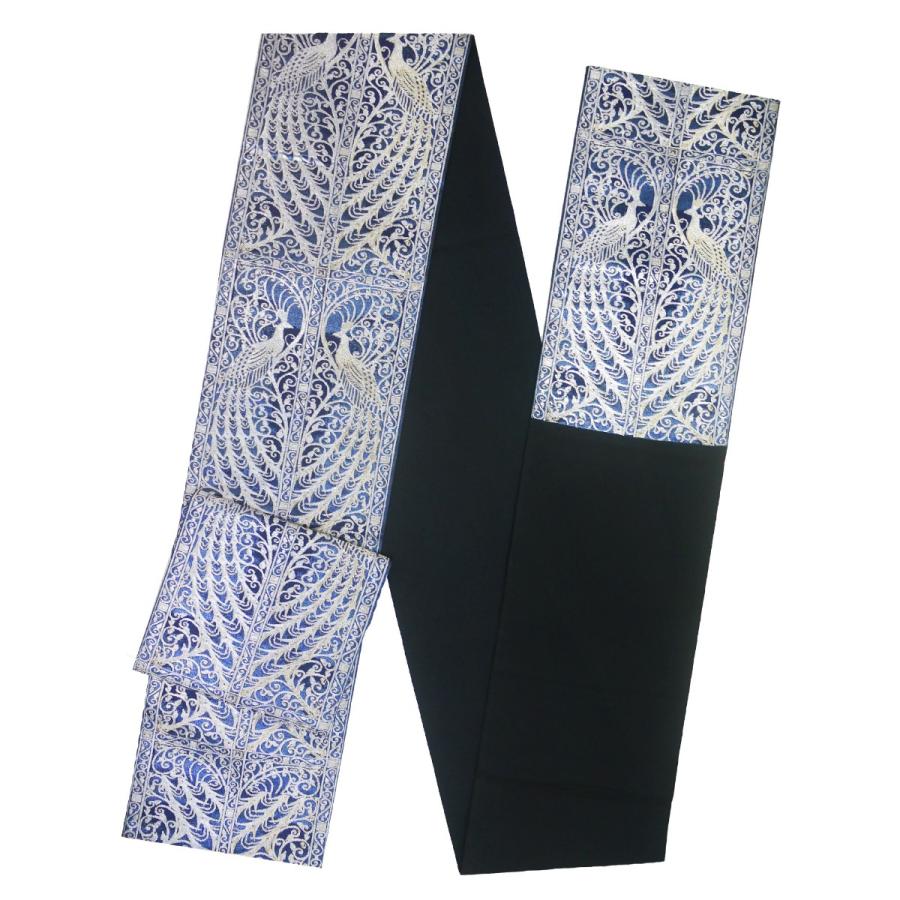 NISHIORI 袋帯 青 紺 シルバー 孔雀 アラベスク 西陣織 大光織物 お